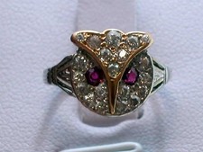 ART DECO BRILLIANT RUBY RING IN 750 WHITE GOLD OWL SIZE:51.00 SPECIAL PRICE T1180