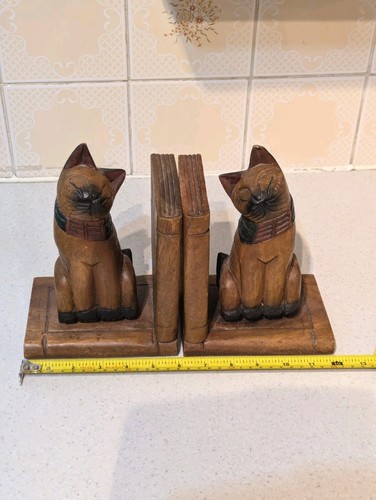 Cat bookends wooden home - cat, decor