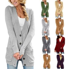 New Chunky Knit Cardigan for Women Long Sleeve Grandad Coat Open Front Sweater