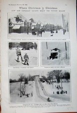 Old Antique Print 1906 Christmas Canada Sleighing Snow Montreal Toboggan 20th