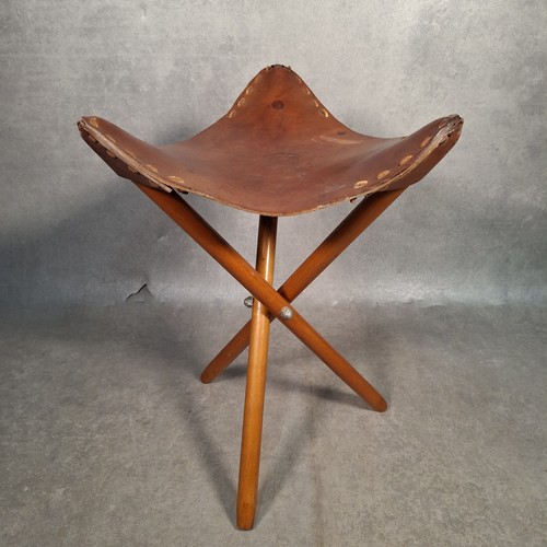 Vintage leather saddle - leather, stool