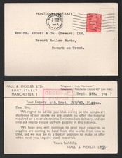 1947 KGVI Hall & Pickles Ltd 1d Manchester postcard