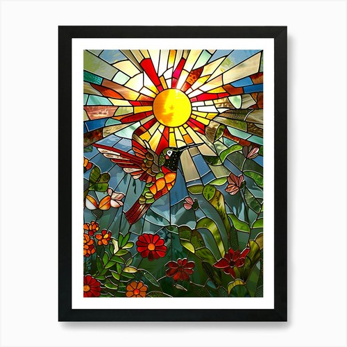 Hummingbird stained glass - hummingbird, 1
