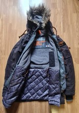 SUPERDRY LADIES  BLACK  MICRO FIBRE HOODED QUILTED LINING WOMENS SMALL ZIP PARKA