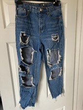 Bohoo Ladies Blue Denim Ripped Jeans Size 10 Great Condition