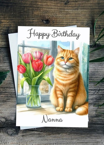 Ginger cat birthday card - ginger,