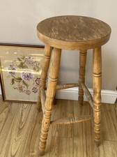 Vintage Primitive Rustic Stool Turned Pine Country Farm House Kitchen 69cm Tall