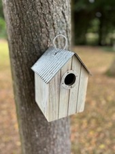Wooden Bird House Garden Wood Tree Wall Mount Birds Nesting Box With Tin Roof