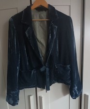 Boden Silk Velvet Jacket Teal Blue UK18 EU46 US14 Soft Blazer Tie Waist