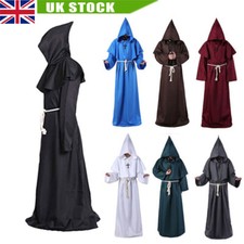 Adult Halloween Mens Monk Cosplay Robe Cloak Capes Friar Medieval Priest Costume