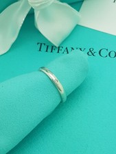Tiffany & Co Silver Elsa Peretti Diamond 3mm Band Ring size P 1/2UK, 8US or 57EU