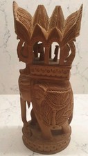 Vintage hand carved wooden elephant with Howdah carriage Indian art figurine a/f