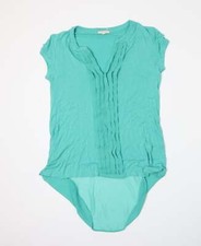 Pleione Womens Green Polyester Blend Basic T-Shirt Size M V-Neck