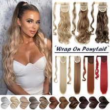 Highlight Thick Real WRAP Ponytail Clip In Hair Extensions Pony Tail As Human
