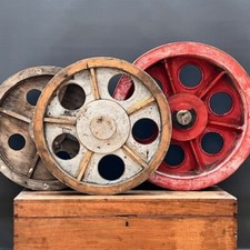 Vintage Industrial Wooden Foundry Pattern Moulds – Set of 3 Wheel Forms – c.1950