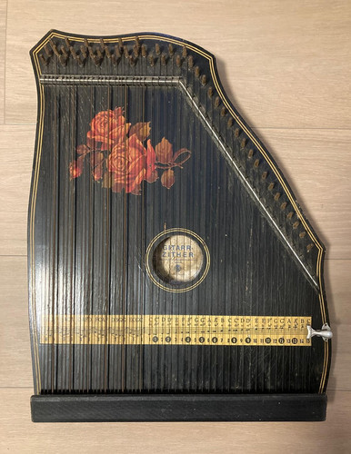Old wooden guitar zither with - old,