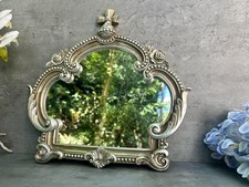 Aged Silver Wall Mirror Decorative Ornate 3-Arched Frame Roses Royal Orb 28x30cm