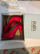 Faith Ruby Red Satin Stiletto Court Shoes UK6 EU39 VGC