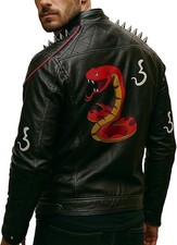 Mens Rock Punk I Am Venomous Mens Biker Spikes Serpents Leather Jacket