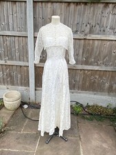 VINTAGE 1940S WEDDING DRESS STRAPLESS BOLERO SHAWL BUTTONS SIZE S ALINE BROCADE