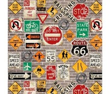 Fat Quarter Henry Glass My Tools My Rules Road Signs Driving 100% Cotton Fabric