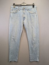 Levi's 555 Mens W34 L32 Relaxed Fit Straight Jeans Light Blue Denim Made In USA