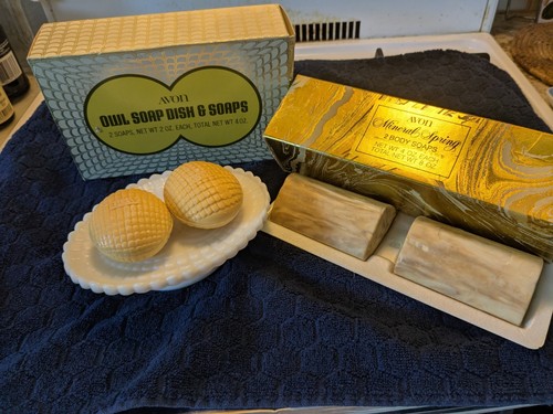 Avon owl soapdish and soap - and,