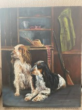 Gundogs oil on canvas painting original vintage