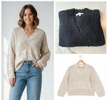 Ladies Marks Pointelle Jumper Long Sleeved 100% Cotton Knit Crochet Sweater NEW