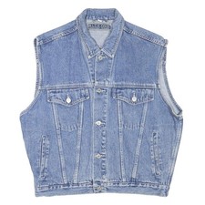 BLUE ONE Mens Blue Denim Jacket L Cotton Blend Button Sleeveless Classic Casual