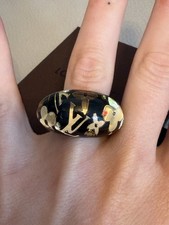 Authentic Louis Vuitton Inclusion Wide Gold Black Clear Ring LV With Box Size M