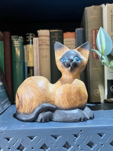 Wooden cat figure tall - figure, 6”