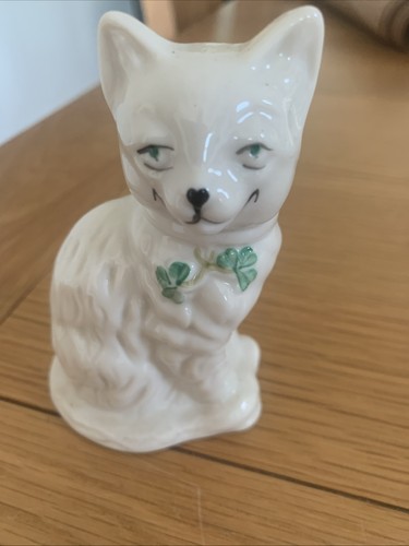 Belleek cat figurine - in, blue