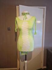 Neon green lace cut out fishnet pole dance rave club lingerie dress garter