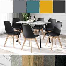110cm Dining Table & 6 Pcs Tulip Chairs Set Modern Wood Metal Kitchen Furniture