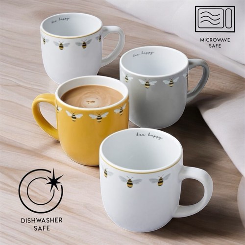 Bee happy stoneware mugs - stoneware,