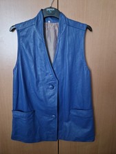 1970s Vintage Leather Blue Waistcoat  Ladies UK 12/14 Sz 36 Boho Mallorca Vgc