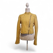 Vintage Karen Millen Genuine Leather Fittet Biker Jackey Yellow Size 14