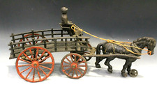Vintage Early Hubley Cast Iron Horse Drawn Dray Farm / Plantation Wagon - Arcade
