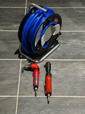 air tools: angle drill and reversible ratchet + hose reel and 20m air hose