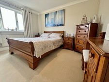 Willis and Gambier Oak Sleigh Bed & Pair of  Bedside Tables