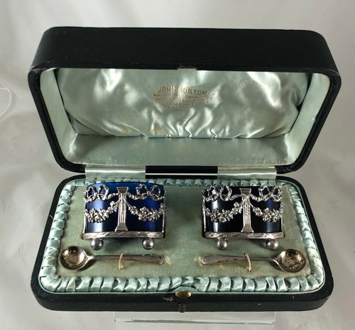 Edwardian boxed silver salts - boxed,
