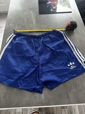 Vintage Adidas 80s Shorts Blue Running Retro Vtg Shiny Football Mens D7 Large