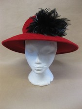 Ladies Jacques Vert Hat Red & Black Wedding Occasion Races Formal Feather Detail