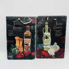 Italian Hand Painted Stone Rustic Kitchen Hanging Plaques Pair of 2 8” x 12” 