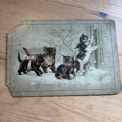 Victorian xmas card cats - card,