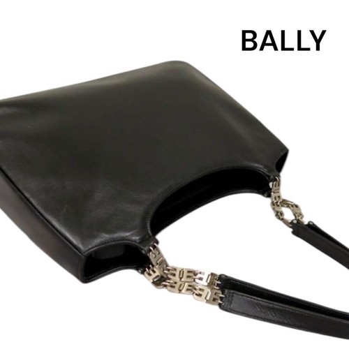 Bally black leather logo - leather, b