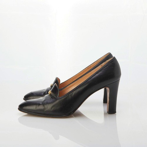 Harrods leather black court - black,