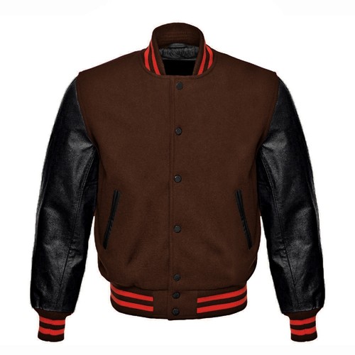 Brown wool black real leather - black,