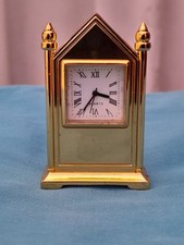 Brass Minature Clock Unusual Design needs battery not tested .
